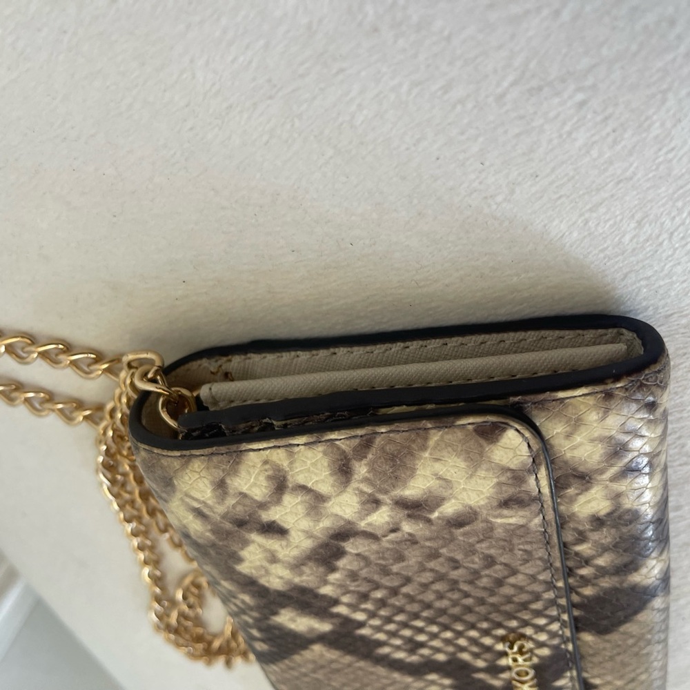 Michael Kors Snake-Print Chain Clutch in Taupe and Beige - Picture 6 of 9